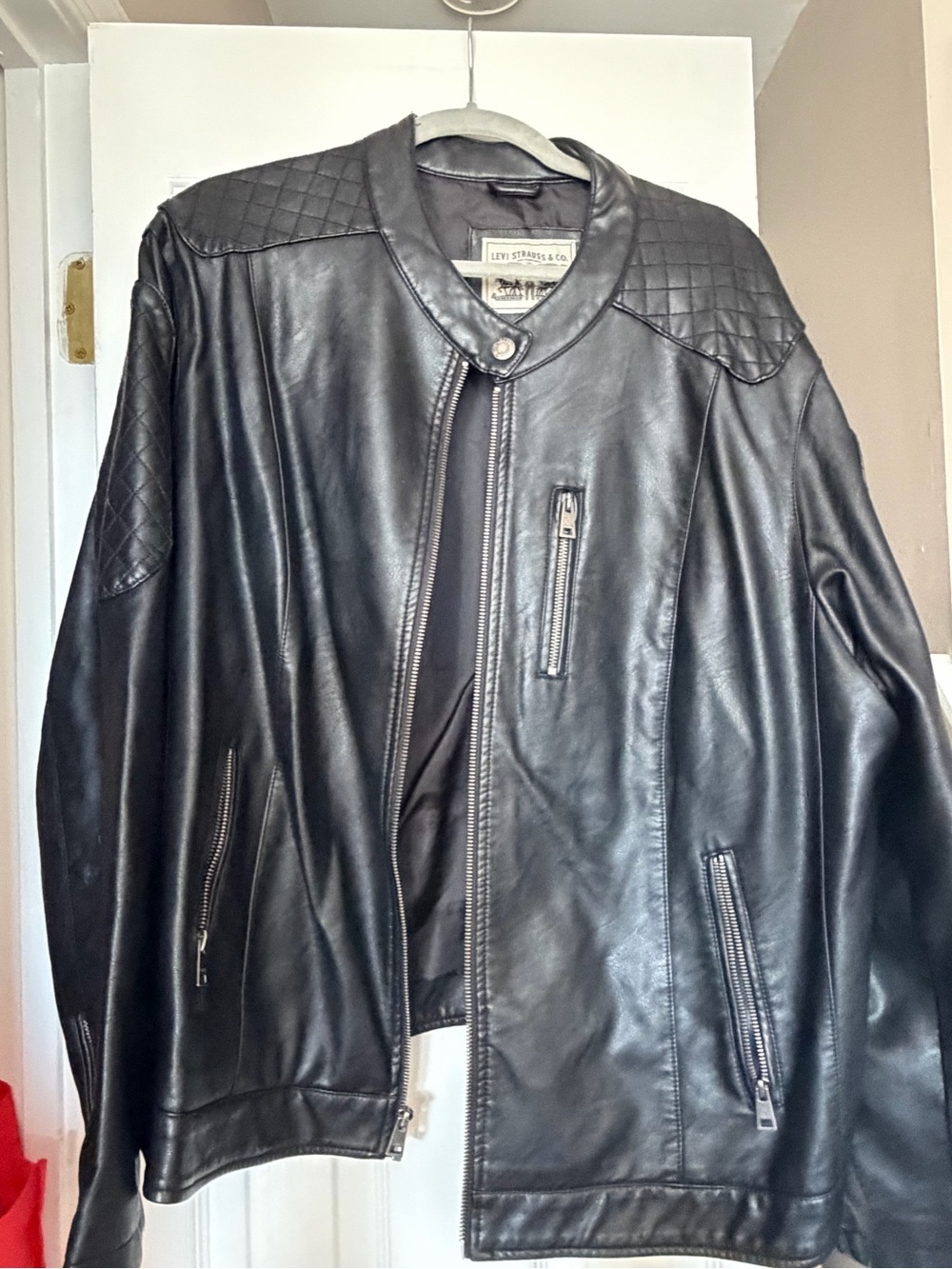 Levi's Black Quilted-Shoulder Leather Bomber Jacket